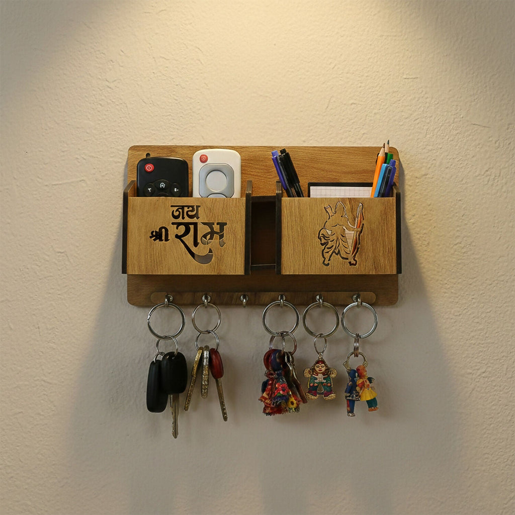 Decorative Jay Shree Ram Engraved Key Organizer with 6 Hooks