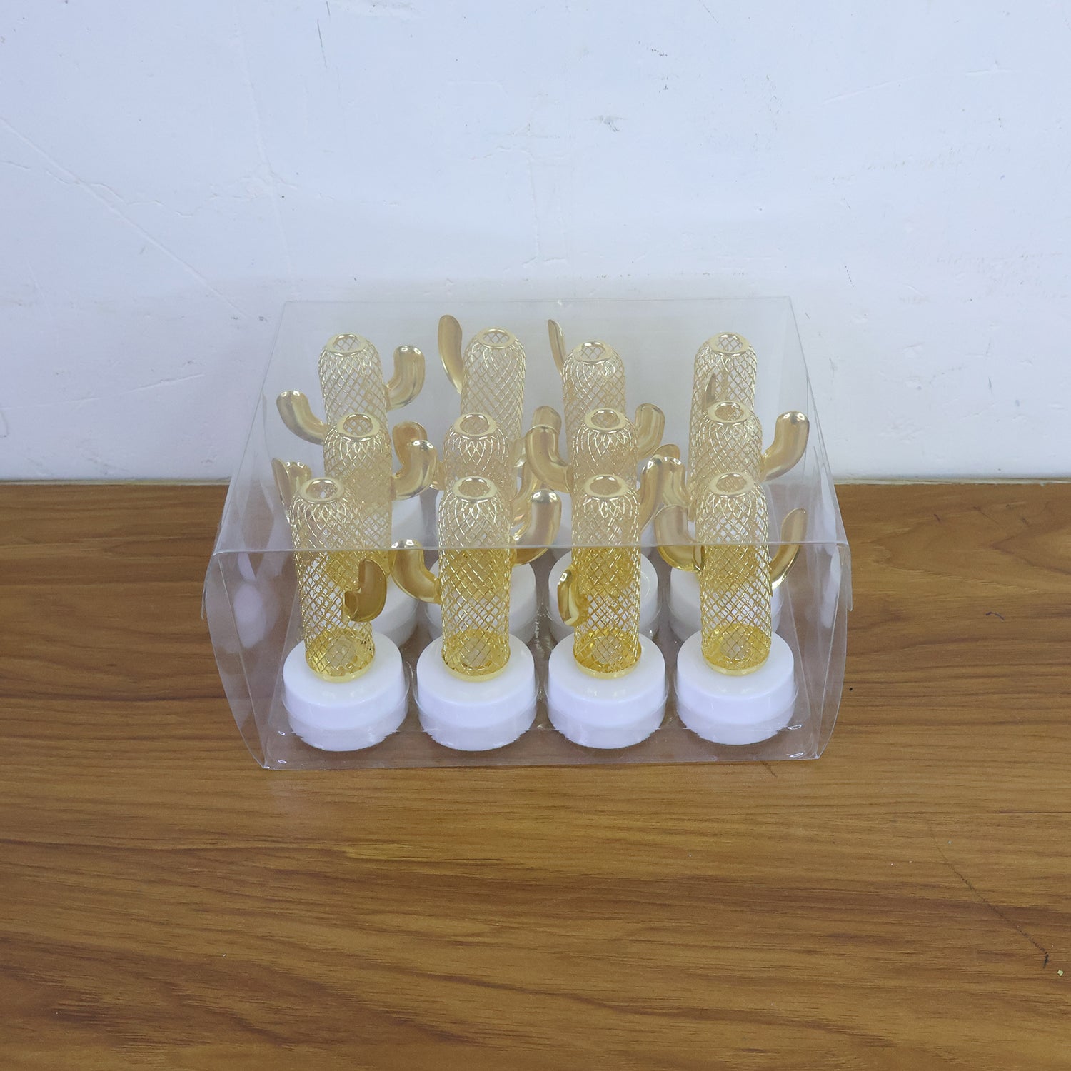 Decorative cactus shaped flameless LED candles lit up adding ambient lighting