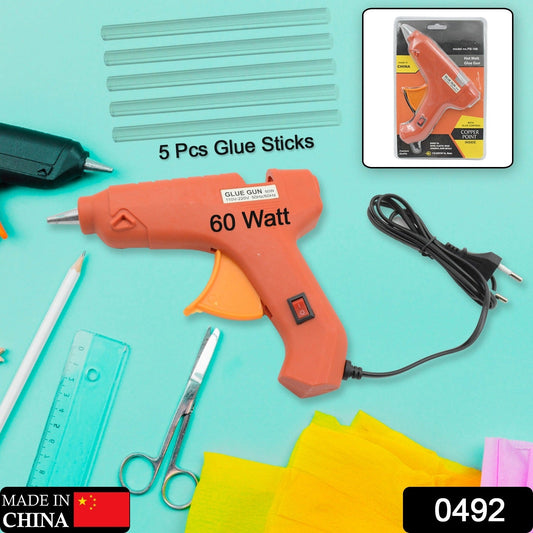 Close-up of the 60-watt hot melt glue gun showing the on/off switch and comfortable grip.