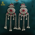 Kashmiri Style Oxidised Silver Long Earrings For Women And Girls