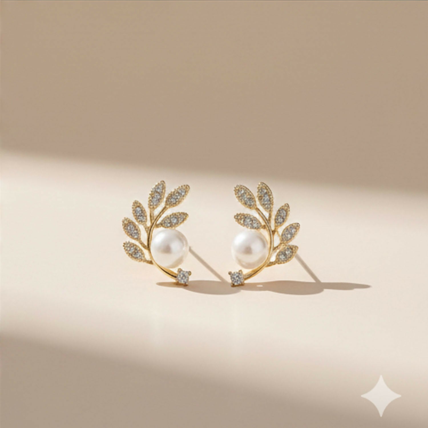 Luxurious Crystal Leaf & Pearl Ear Climbers – 14K Gold Plated Botanical Studs