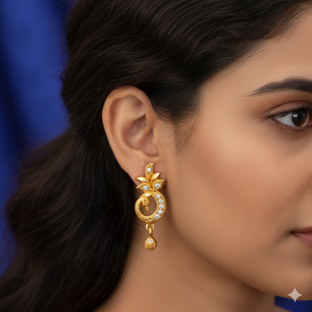 Gold-Plated Peacock Drop Earrings with AD for women and girls