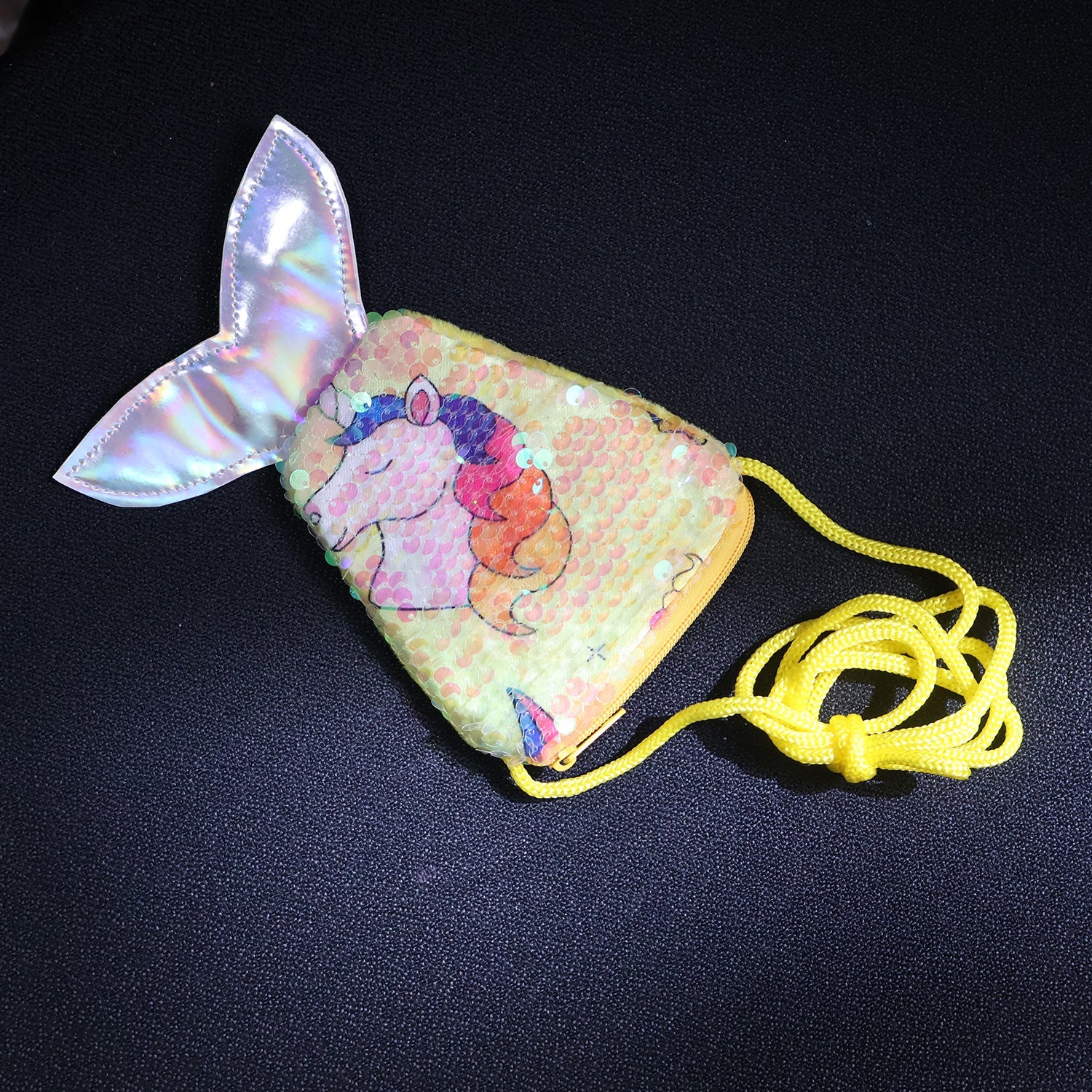 Small crossbody mermaid tail kids sling bag with colorful sequins