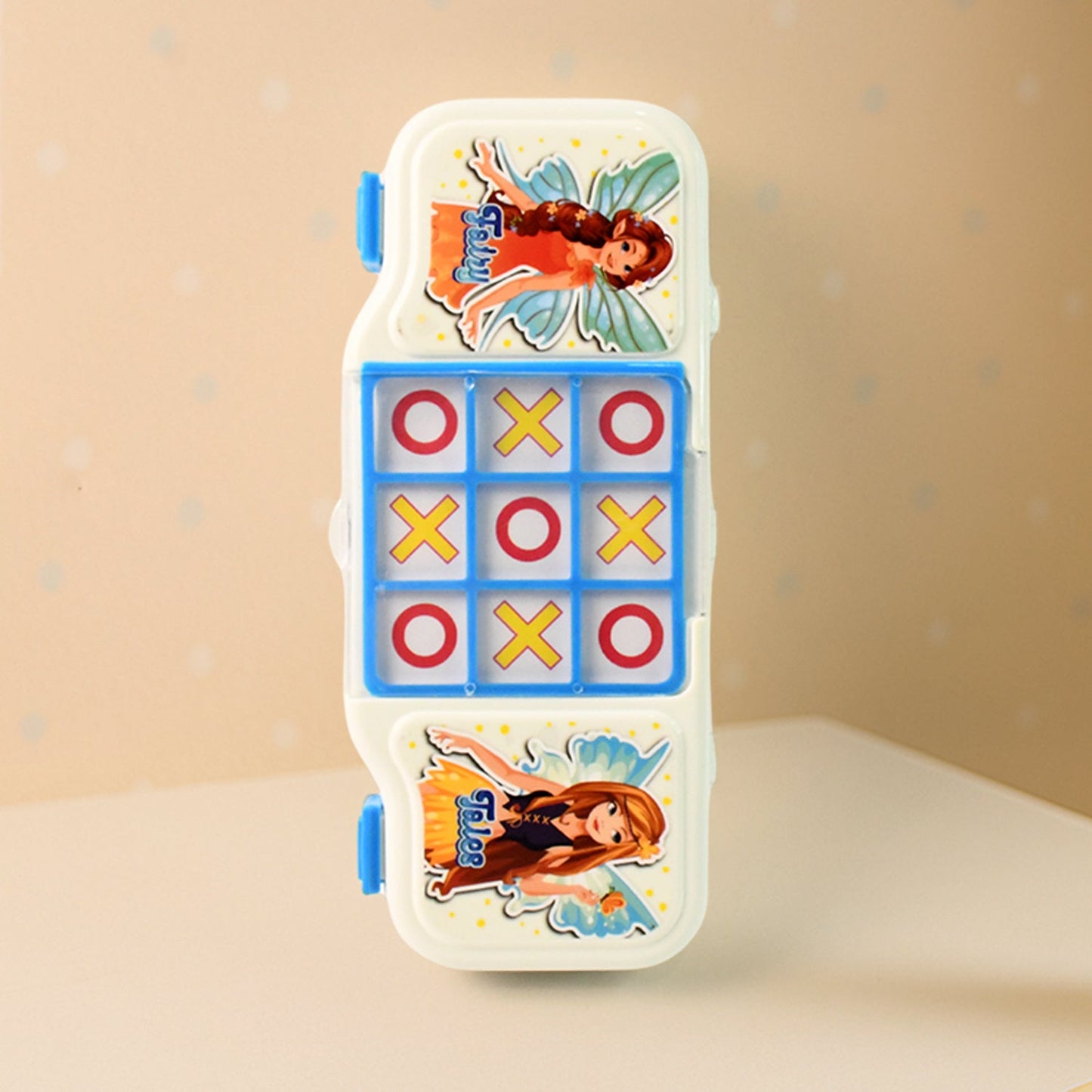 Durable plastic pencil box for kids featuring Tic Tac Toe game lid