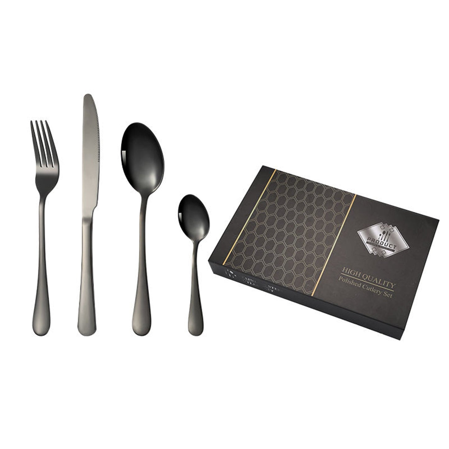 Collection of 24 Pc stainless steel polished cutlery including spoons and knives