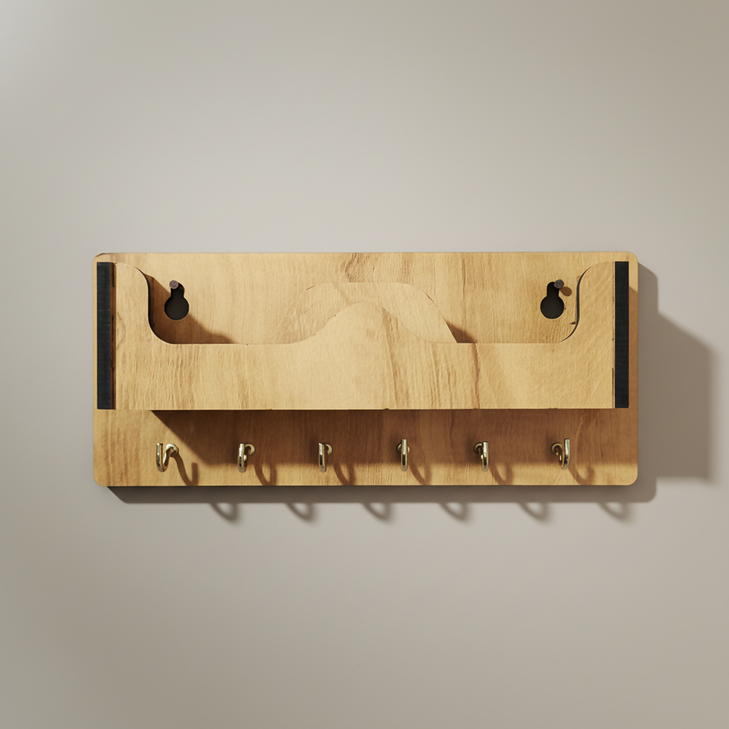 Wooden Wall Mounted Key Holder with Shelf for Mobile, Glasses and Daily Items