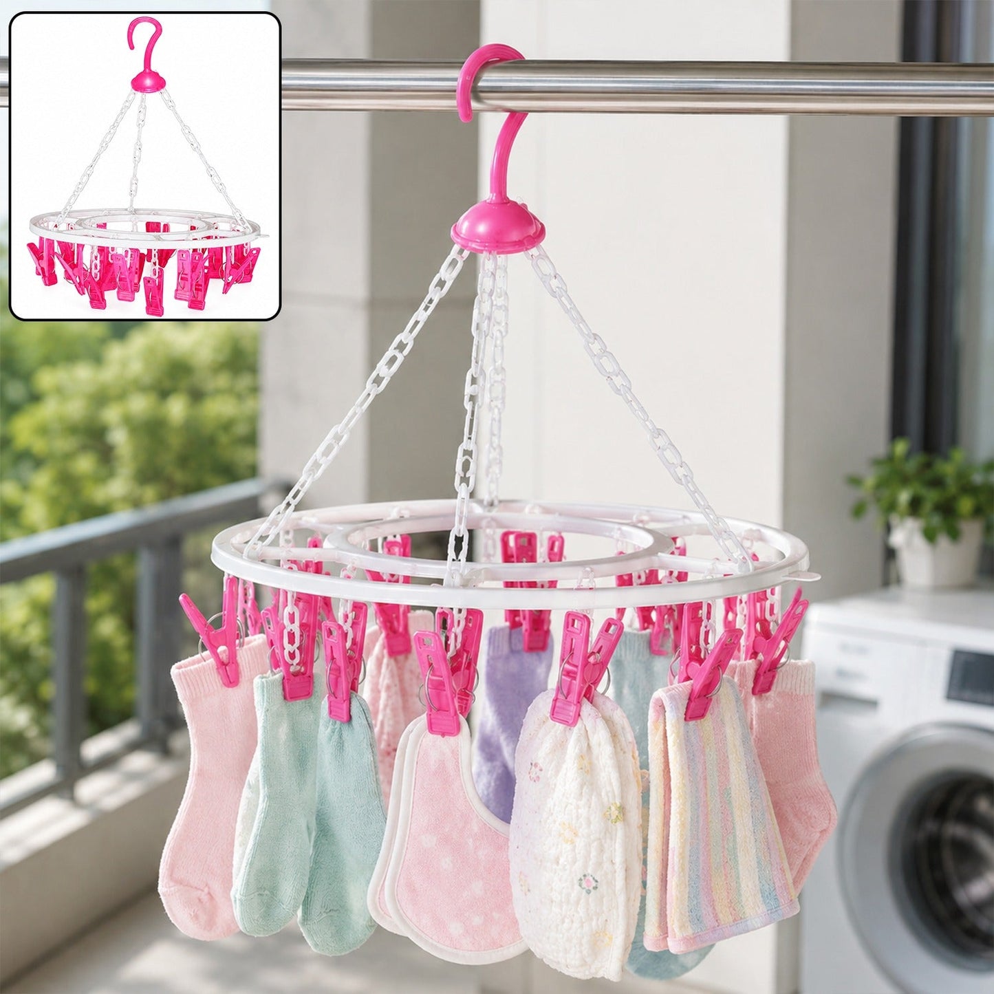 Cloth Drying Hanger – Round with 24 Clips, Space-Saving | Indo Glow