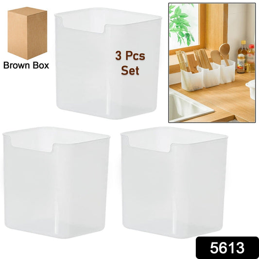 Close-up of a single clear plastic drawer organizer with a small lip for easy handling.