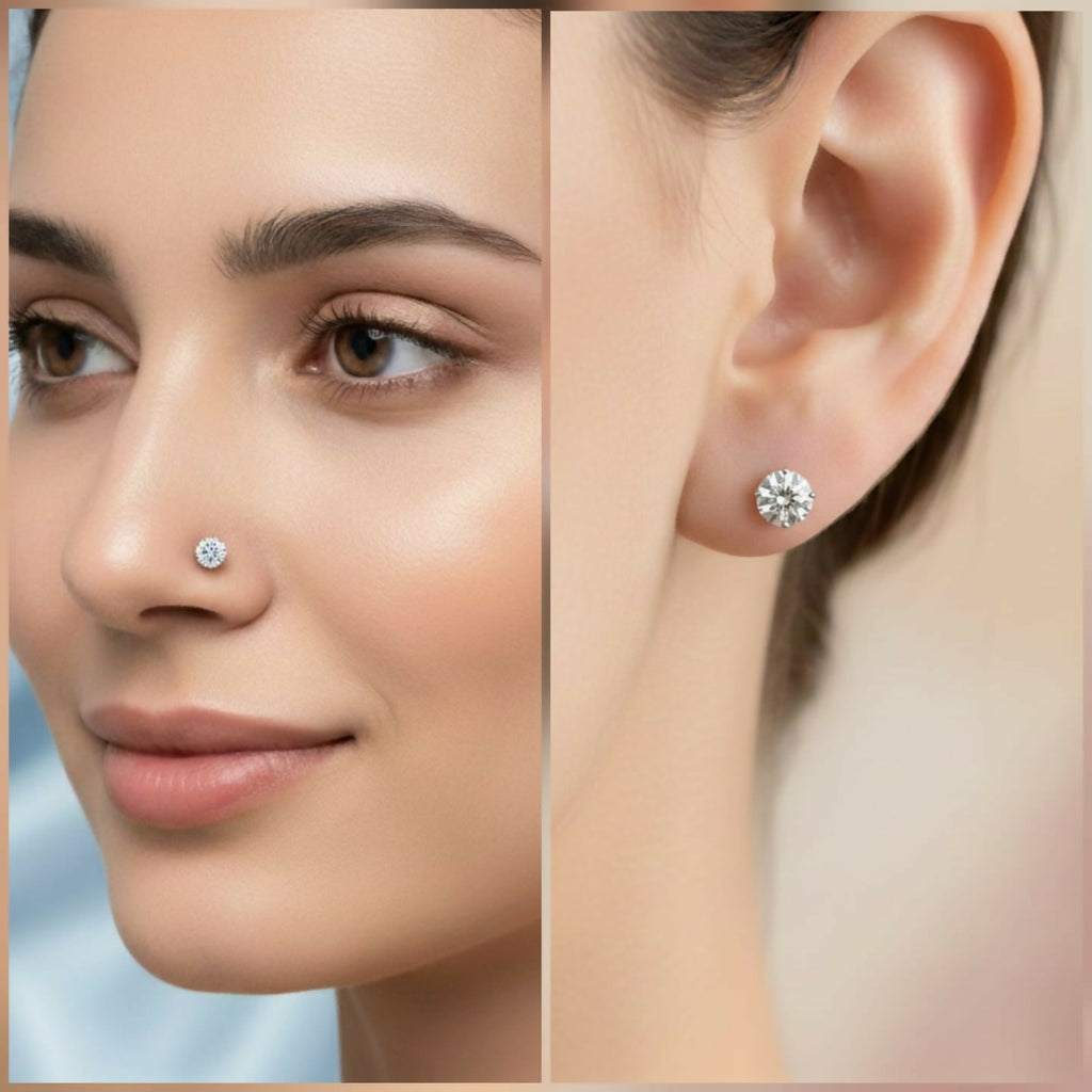 Gold Plated AD Diamond Stud Earring with Flat Back for women and girls