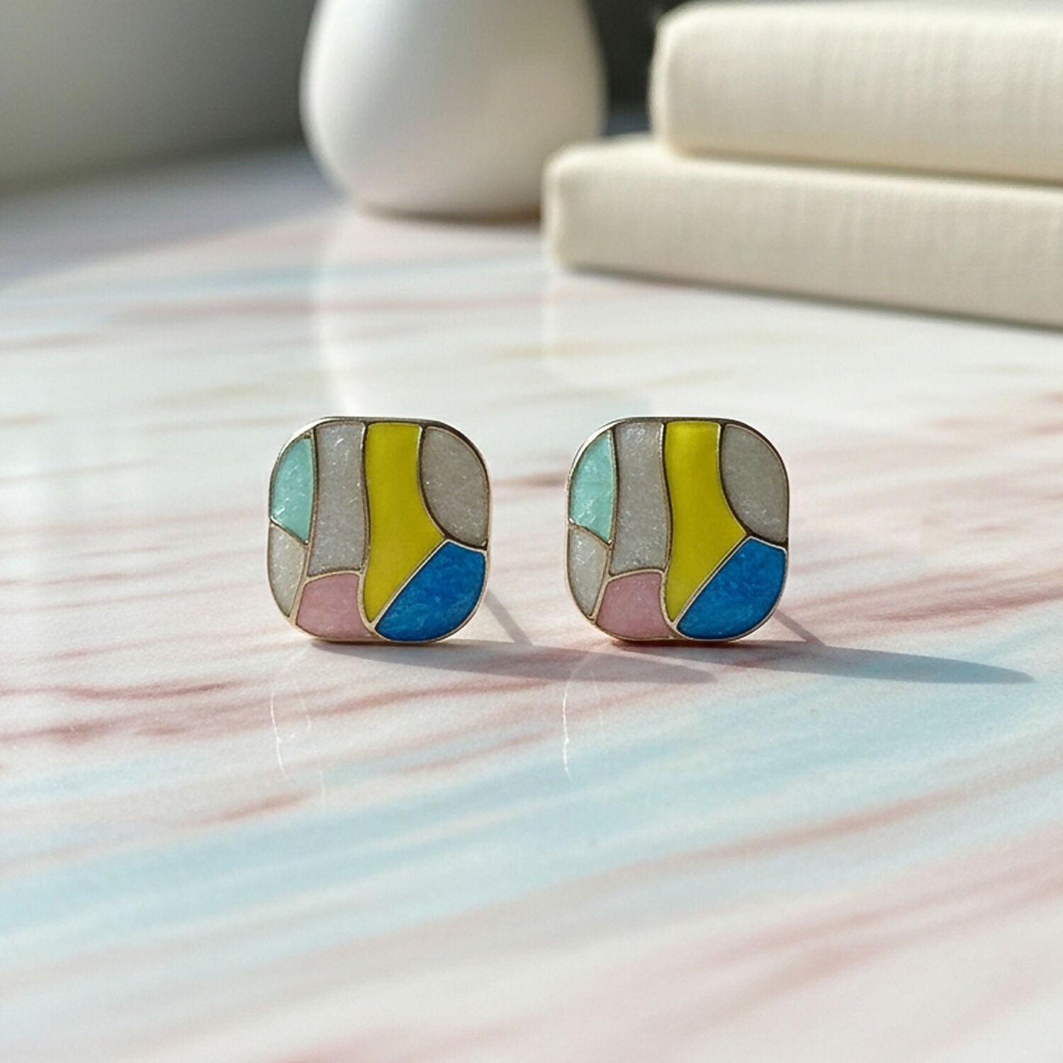 Korean Style Multicolor Enamel Stud Earrings for Women & Girls