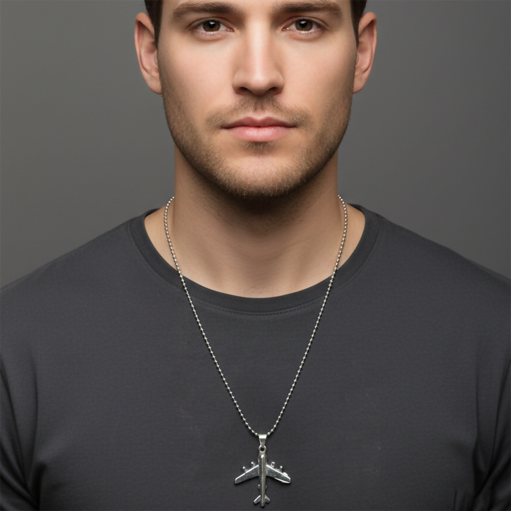 Stylish Aeroplane Shape Silver Tone Pendant Necklace for Men