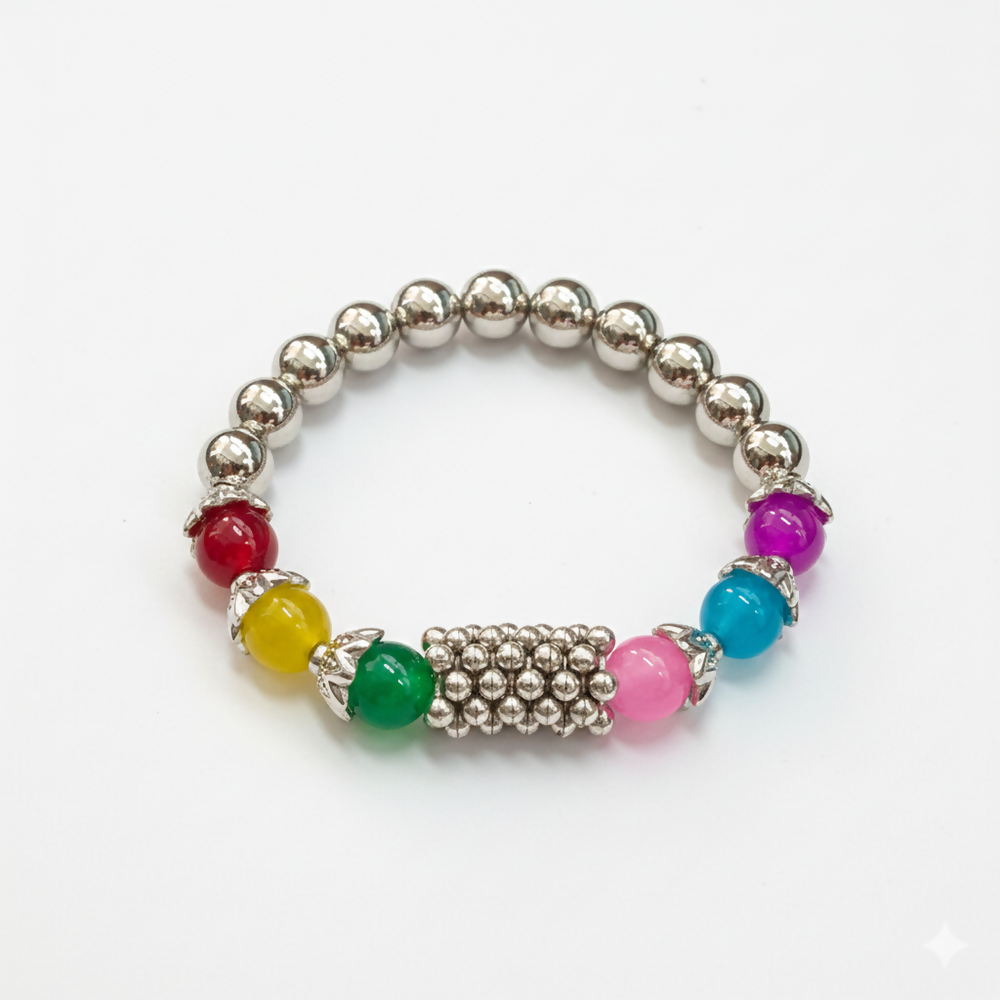 Classic Multi Beads Bracelet with Designer Silver Detailing