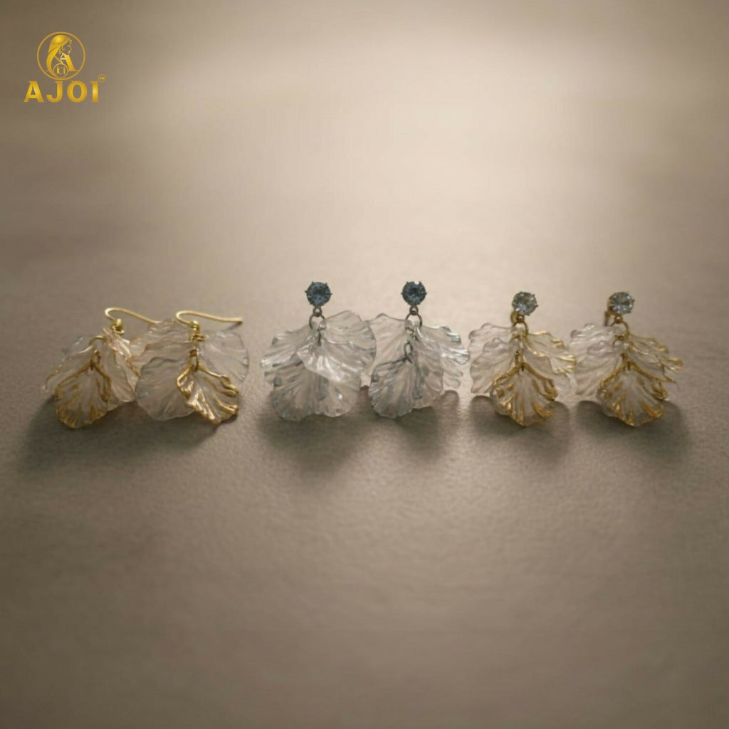 Transparent Leaf Design Drop Earrings Combo (3 Pair Set)