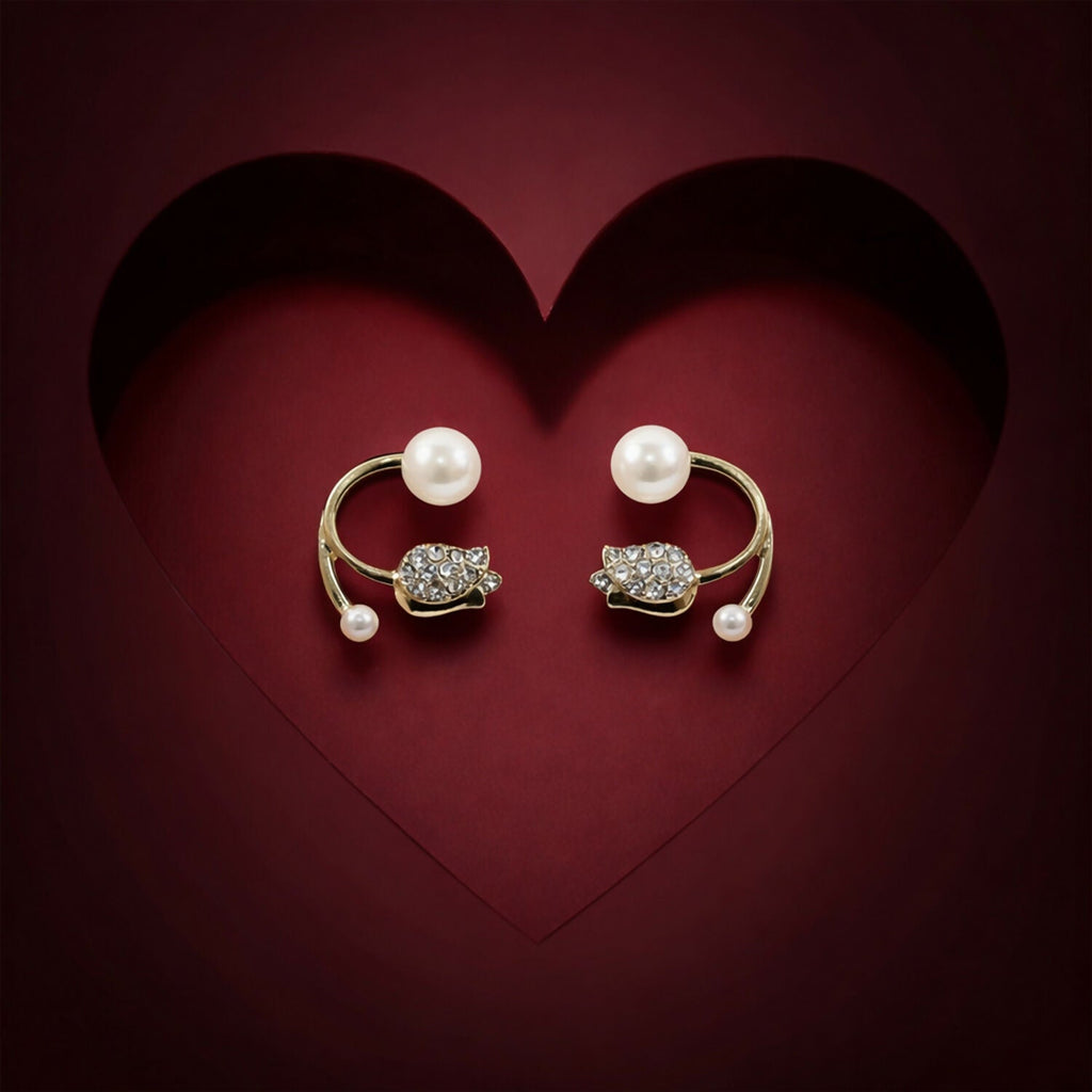Korean Style Pearl Crystal Designer Stud Earrings for Women & Girls
