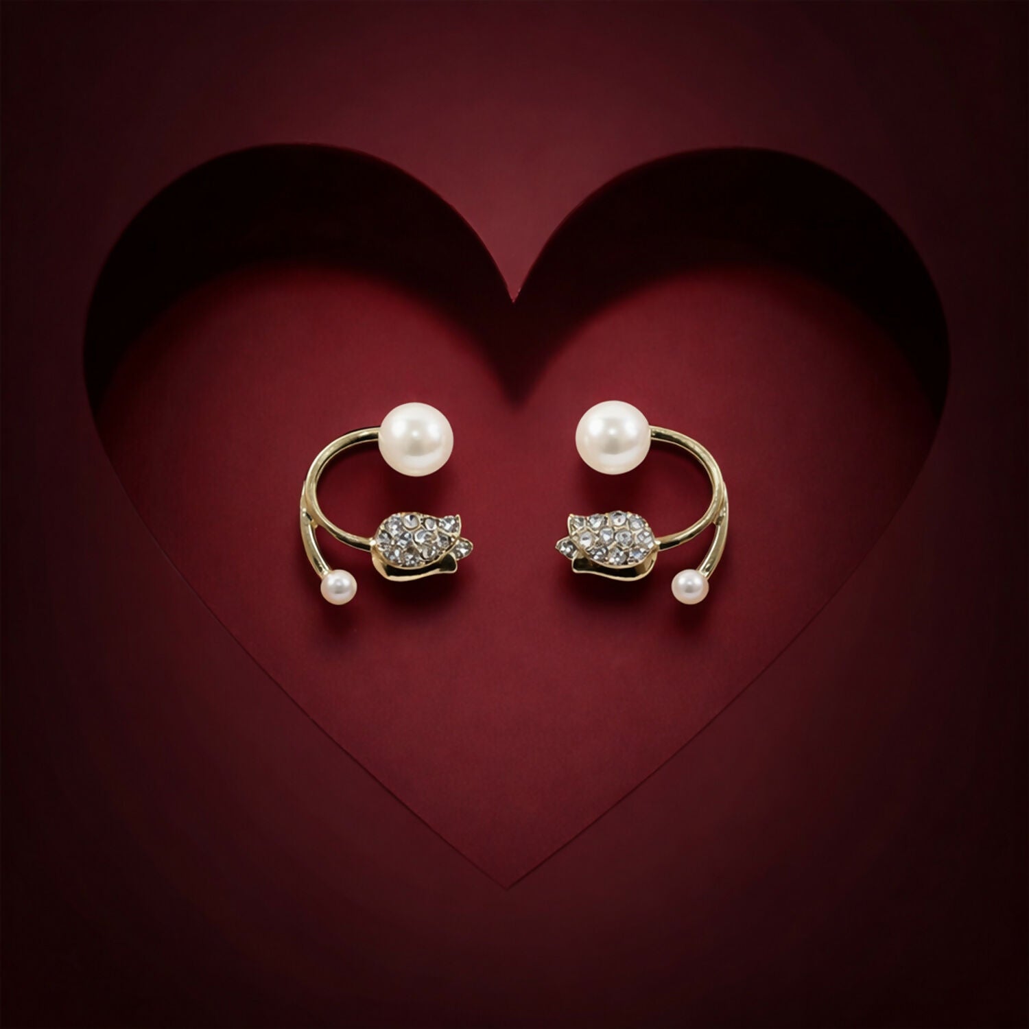 Korean Style Pearl Crystal Designer Stud Earrings for Women & Girls