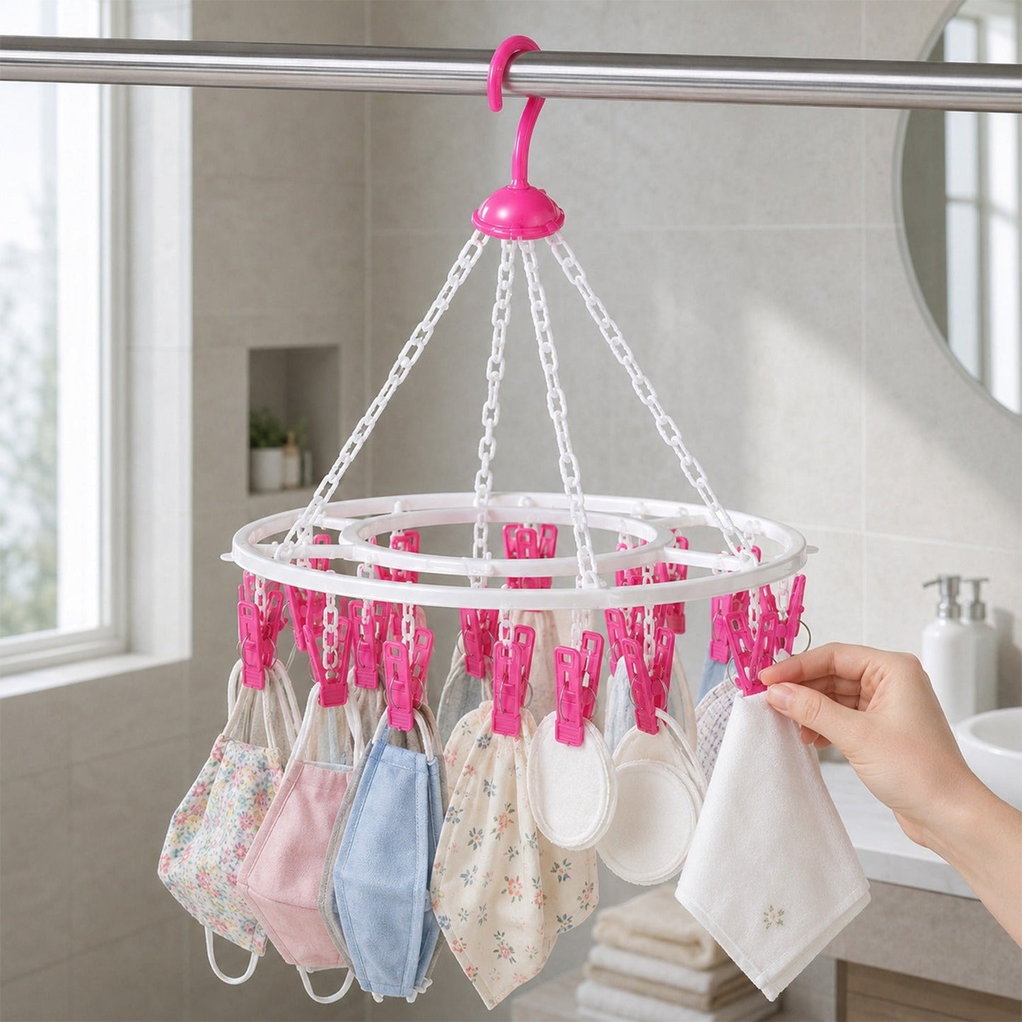 Cloth Drying Hanger – Round with 24 Clips, Space-Saving | Indo Glow