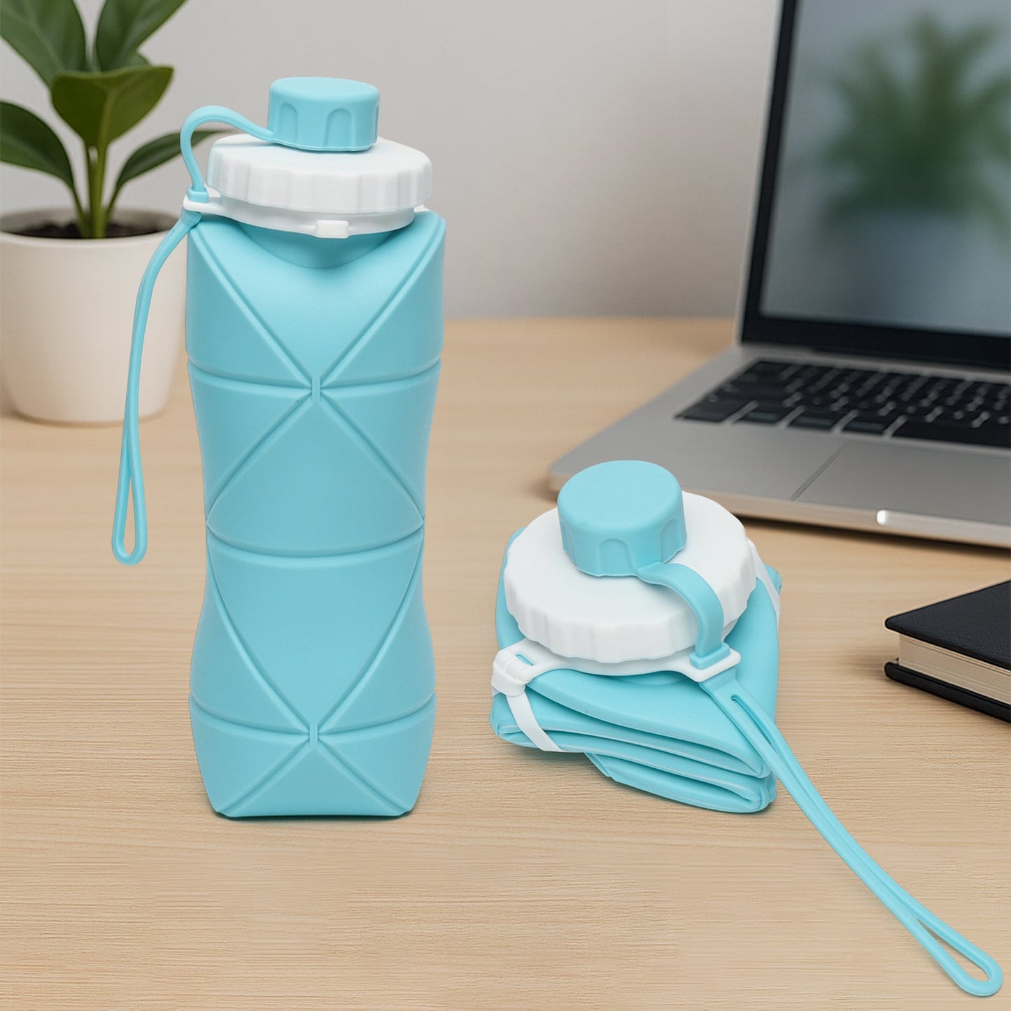 600ml collapsible silicone water bottle folded for easy portability