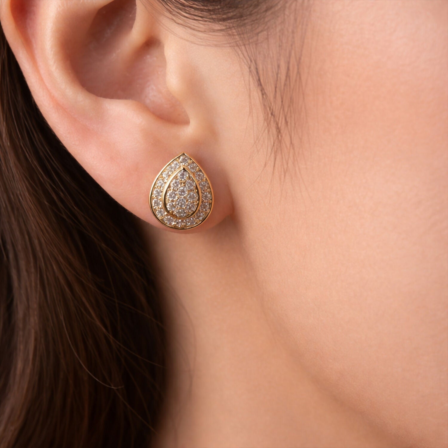 Elegant Teardrop Diamond Stud Earrings in Gold Finish