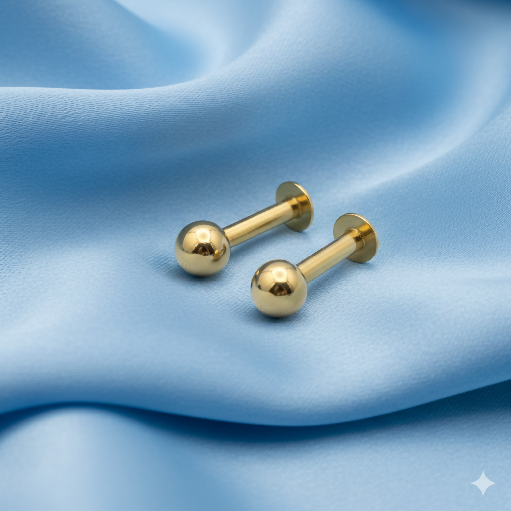 Gold Flat Back Stud Earrings Small Gold Ball Labret combo pack Of 2
