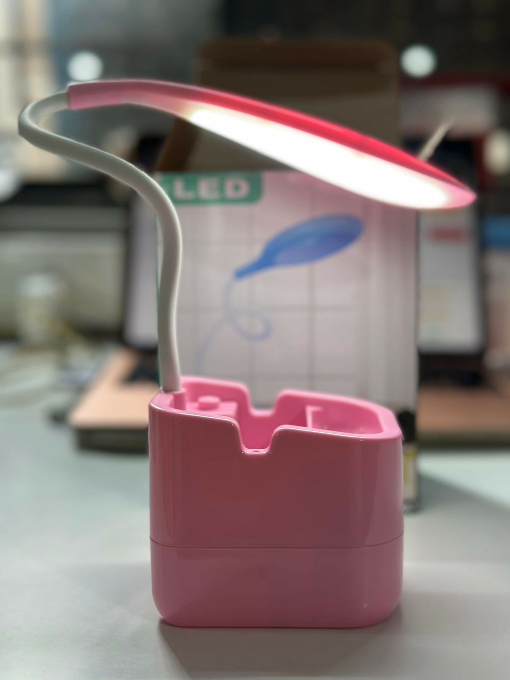 Pink LED Desk Lamp with Pen Holder and Phone holder for Study Table and Kids Room Decor