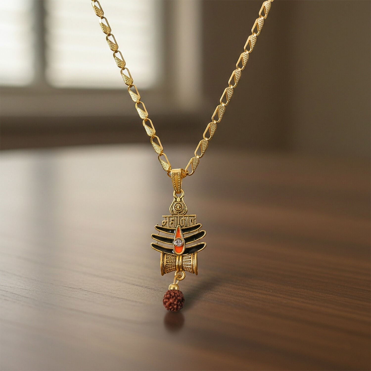 Mahakal Trishul Rudraksha Pendant Gold Chain Necklace