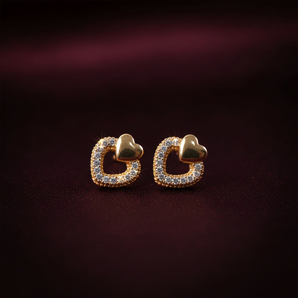 Heart Design Stud Earrings with Crystal-Style Accents For Woman & Girl