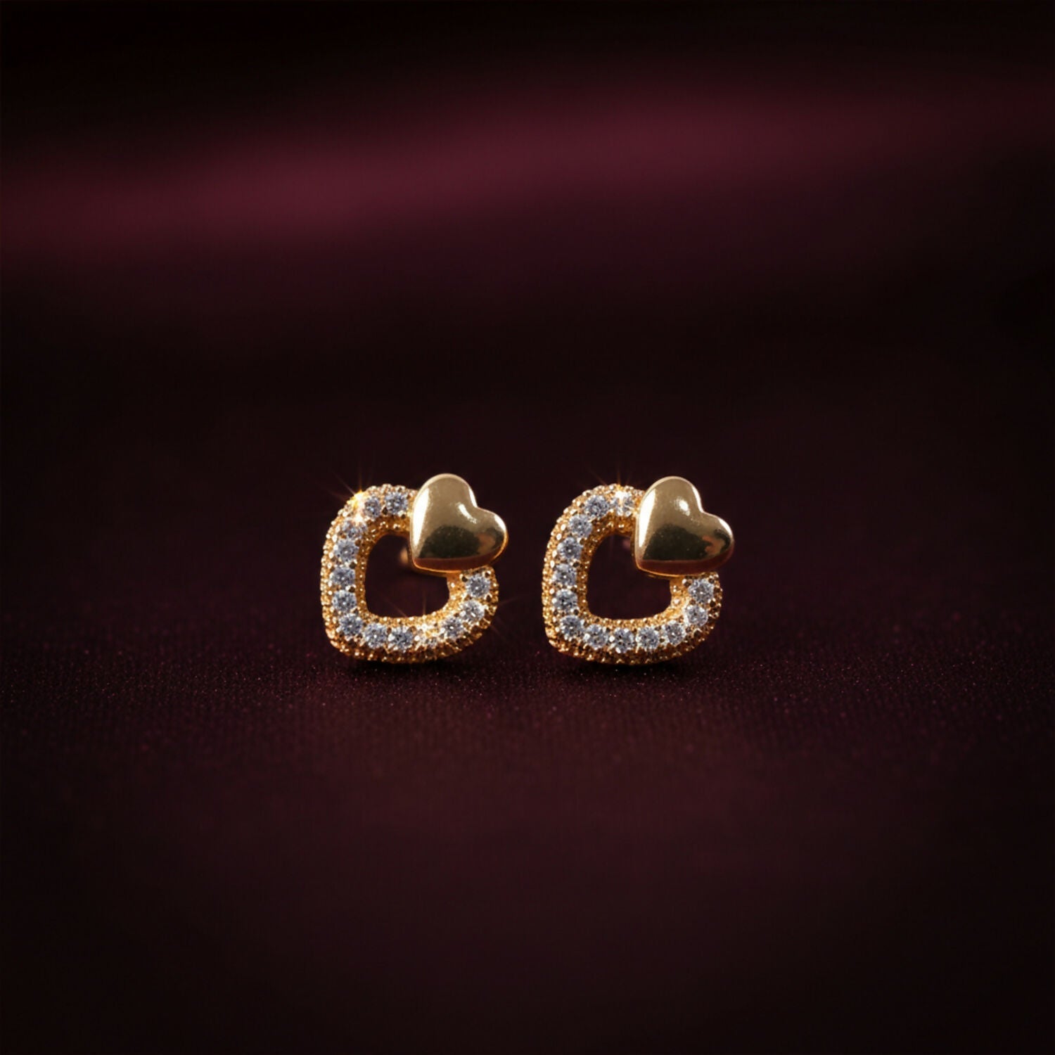Heart Design Stud Earrings with Crystal-Style Accents For Woman & Girl