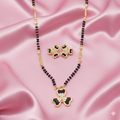 Gold-Plated AD Floral Mangalsutra Set with Clover Stud Earrings for women