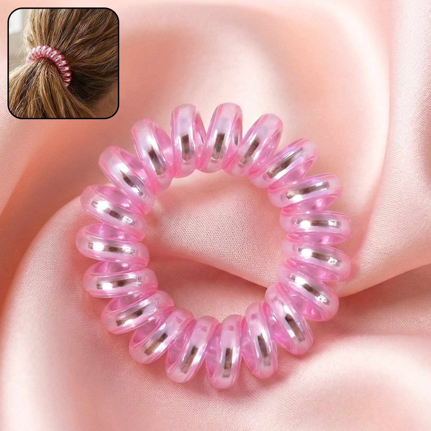 Set of soft stretchable spiral hair bands in vibrant colors