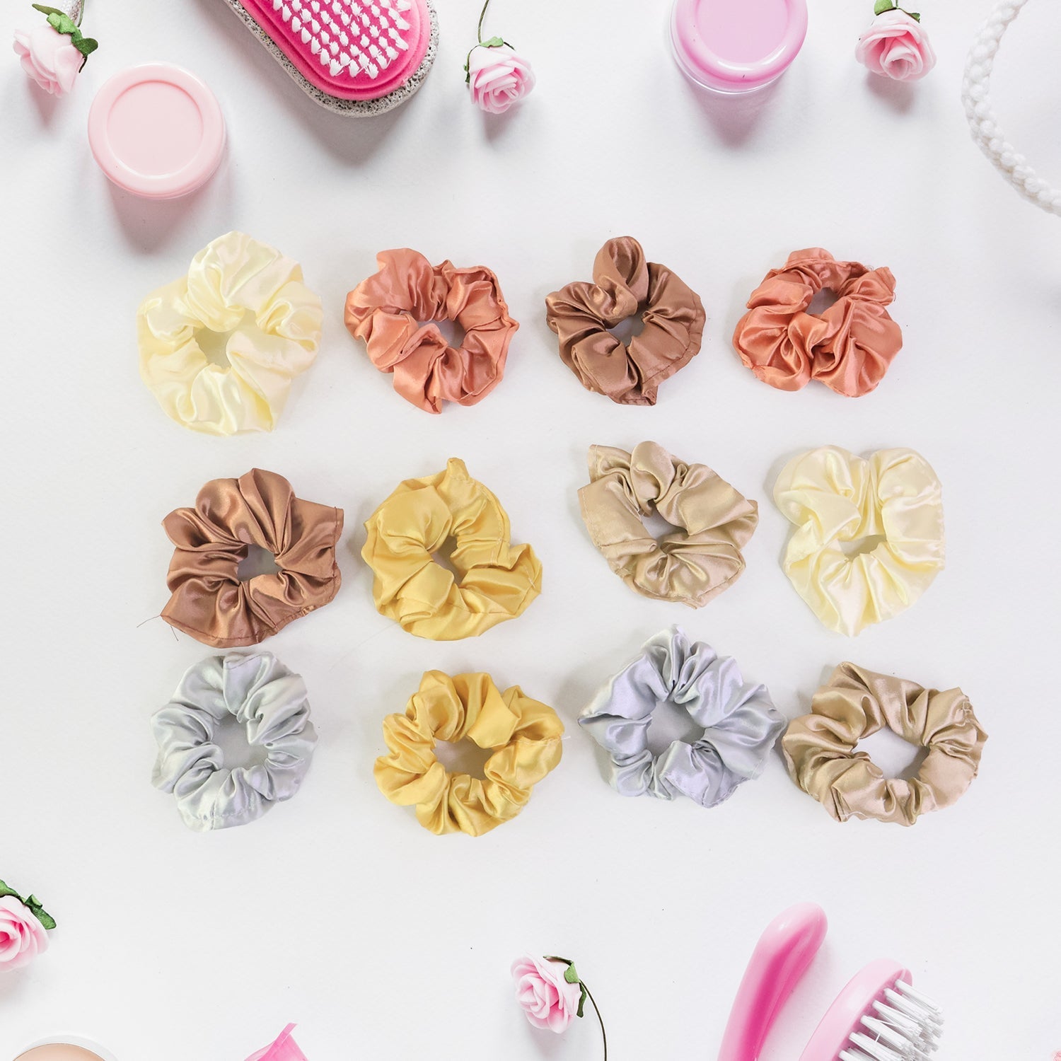 Stretchy satin hair scrunchie displaying smooth satin fabric texture