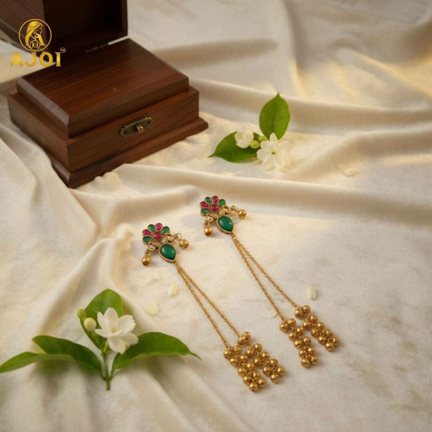 Kashmiri Style Gold Plated Floral Long Latkan Earrings For Women And Girls