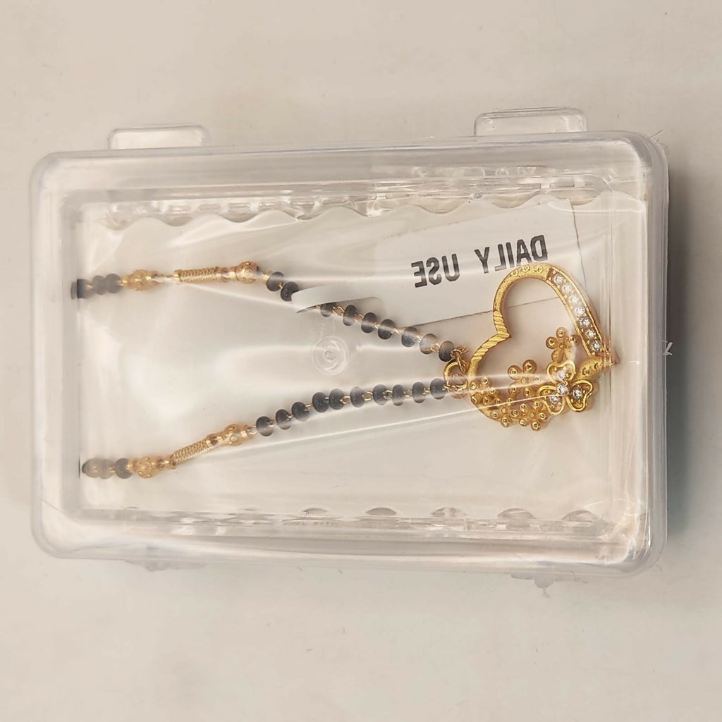 Gold Heart Floral Mangal sutra Necklace with AD Accents For women