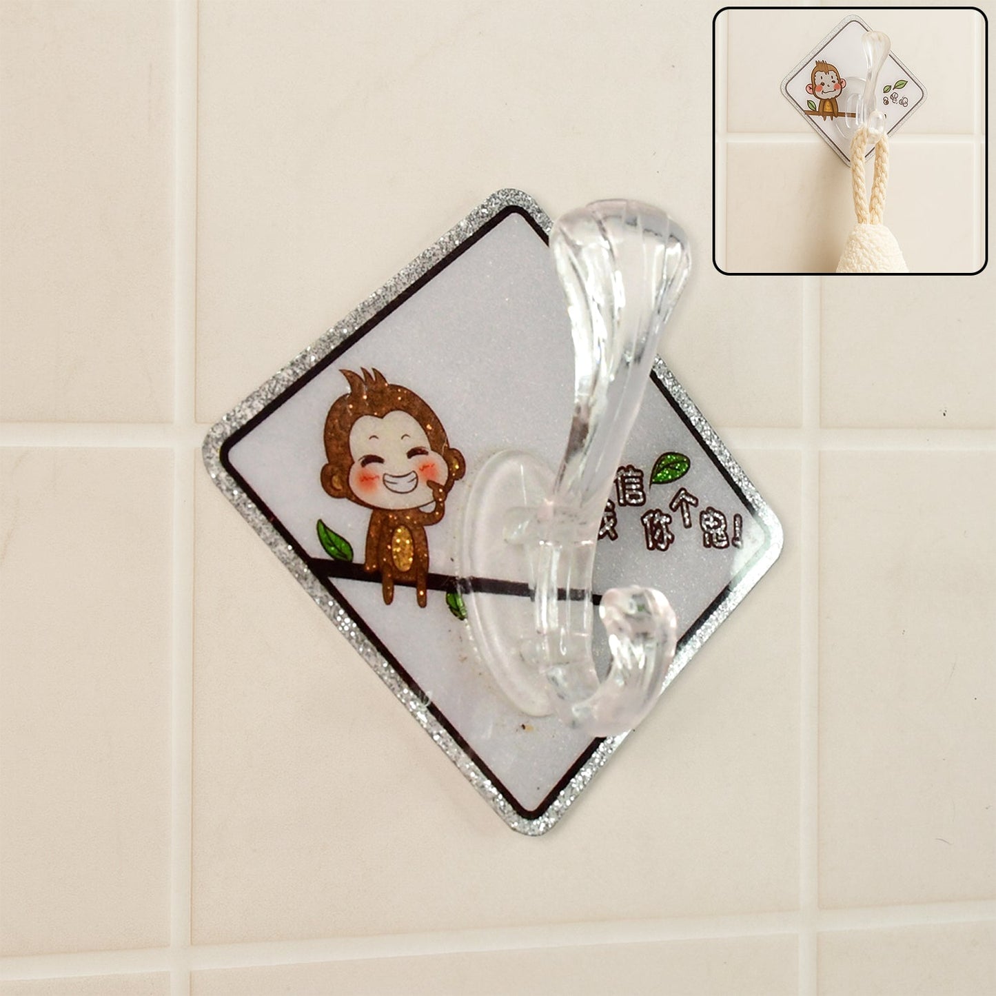 Cartoon print transparent self-adhesive wall hook on smooth surface