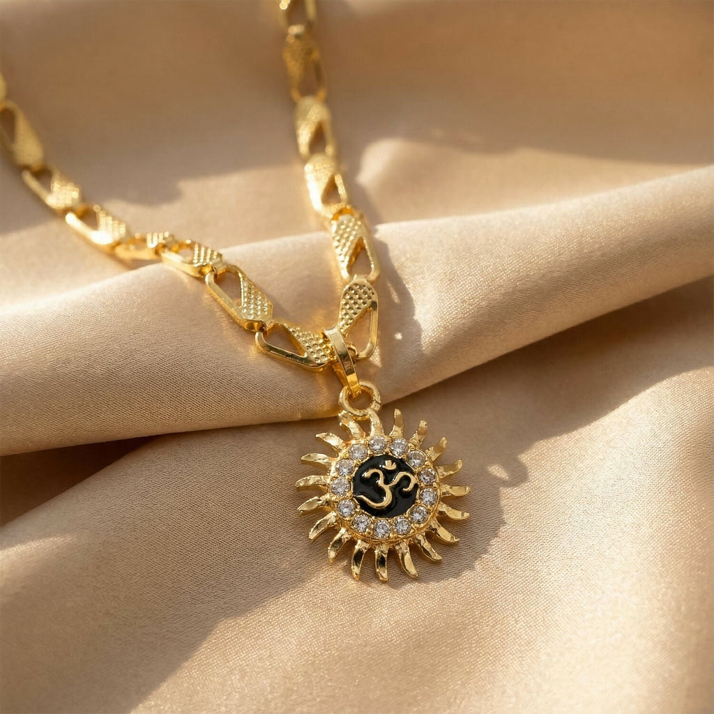 Sun and Om Pendant with Chain – Spiritual Charm Necklace (Mix Designs)