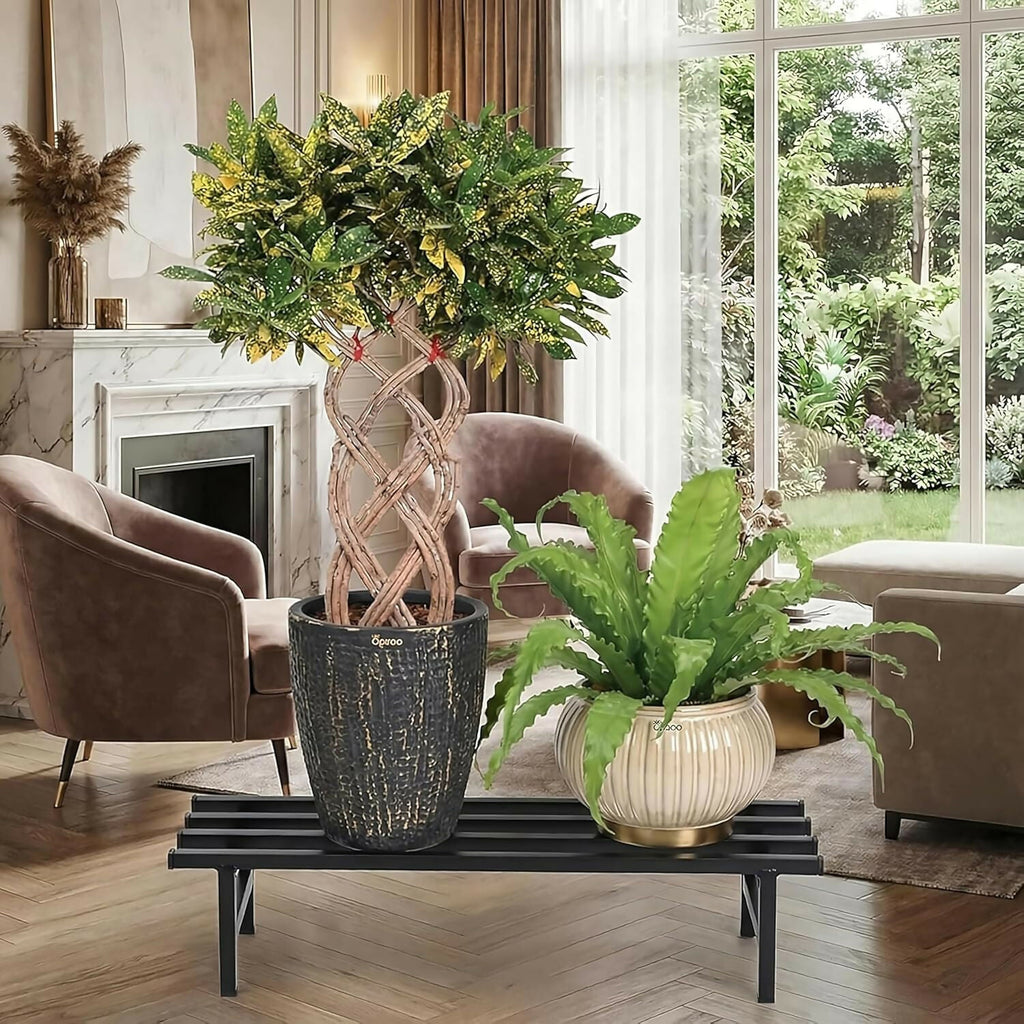Heavy Duty Metal Rectangular Plant Stand, Flower Pot Rack for Balcony, Garden & Indoor Display