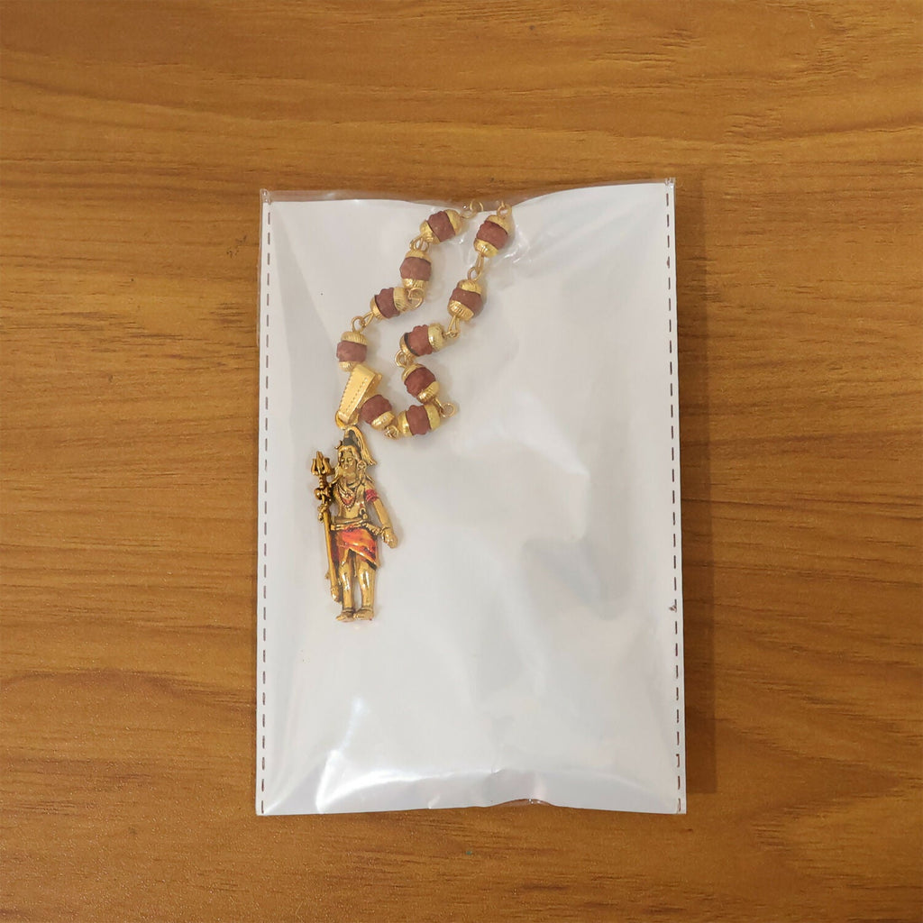 Gold Plated Shiv Ji Pendant & Rudraksha Bead Necklace