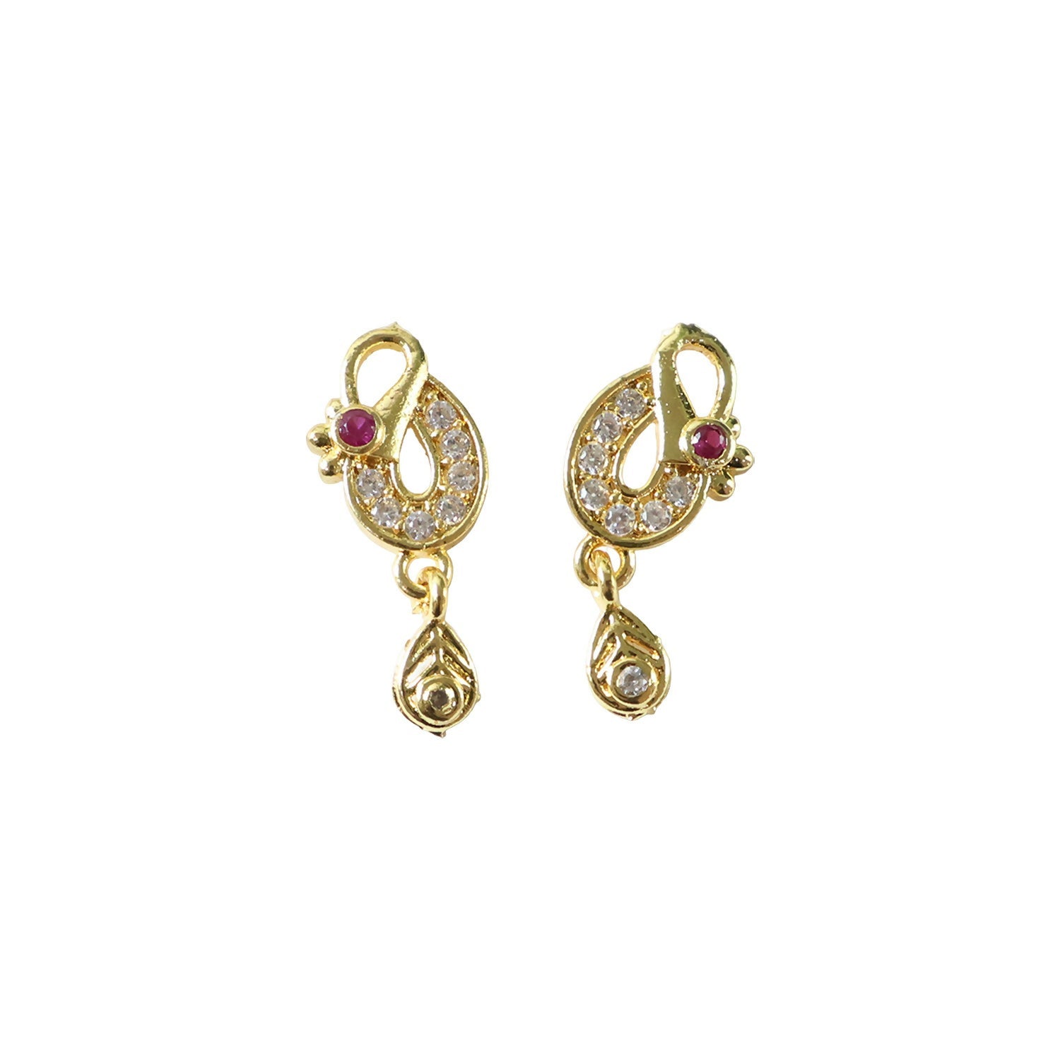 Classic Gold Finish Earrings with Crystal Detailing & Red Stone
