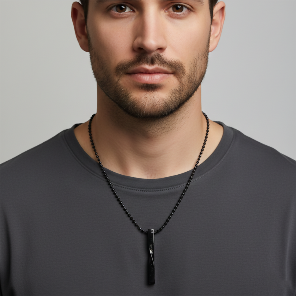 Sleek Twisted Black Bar Chain Pendant for Men