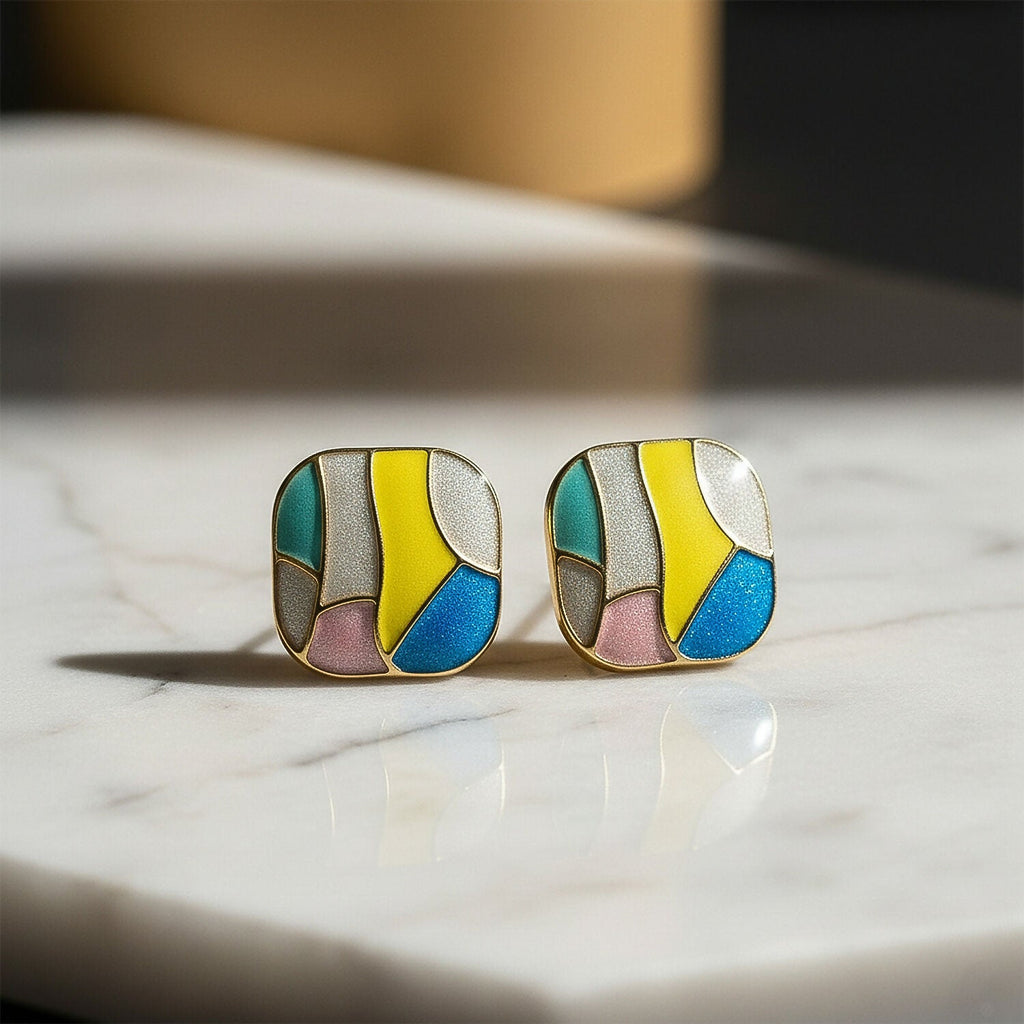 Korean Style Multicolor Enamel Stud Earrings for Women & Girls
