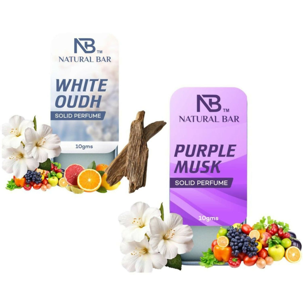 White Oud And Purple Musk Solid Perfume Combo, Alcohol Free Cologne Strong & Lasting Fragrance, Gifting for Him & Her(10gms/2Pc)