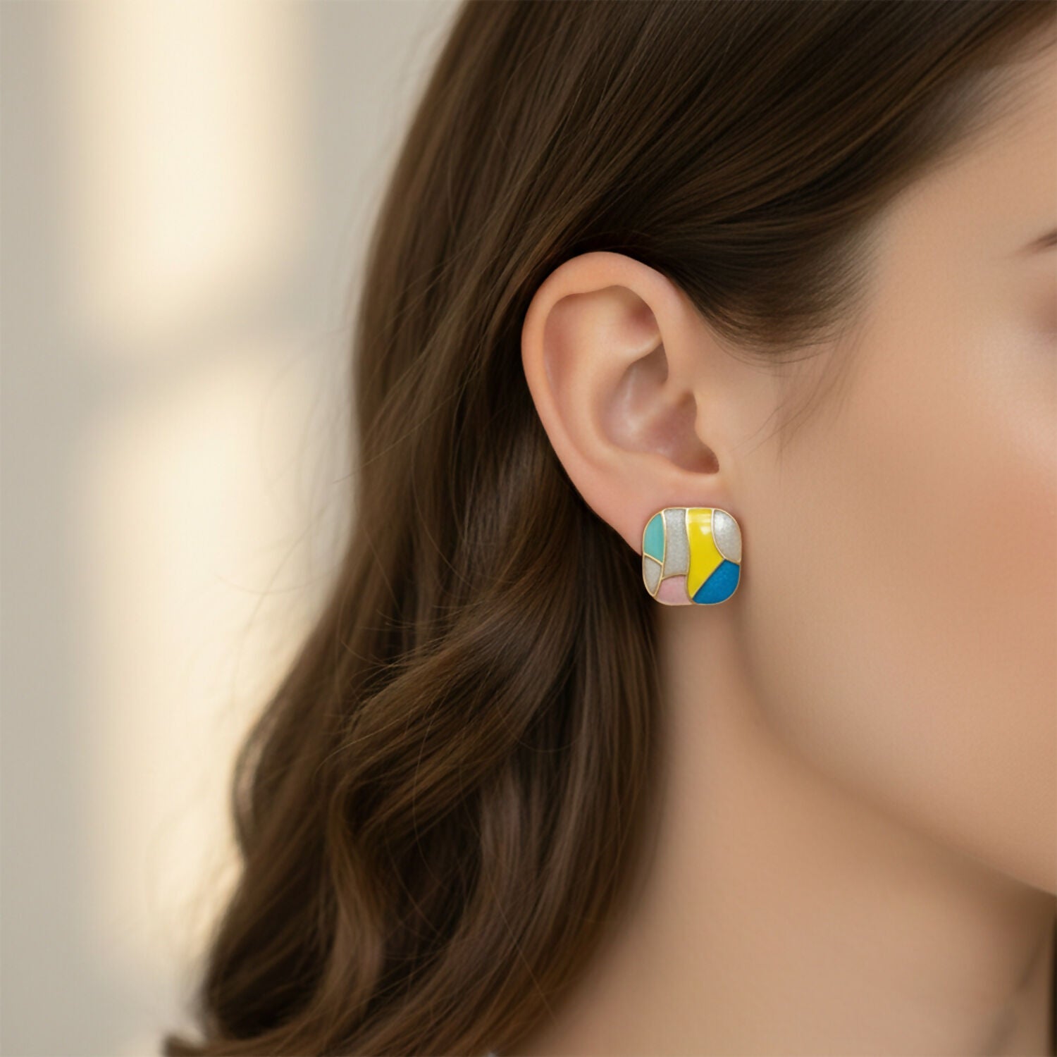 Korean Style Multicolor Enamel Stud Earrings for Women & Girls