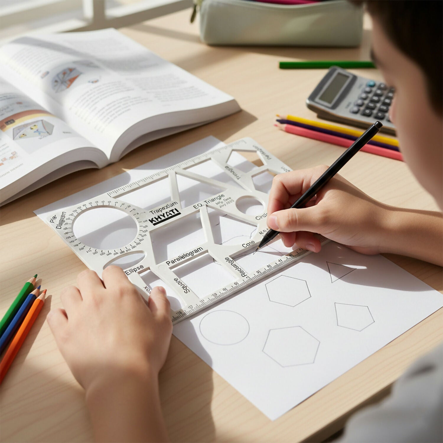 Khyati Multipurpose Geometry Drawing Template with 16 Shapes, Stencil for Technical Drawing (10Pcs)