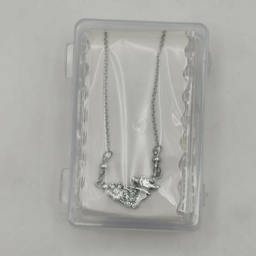 Silver Plated Butterfly & Crystal Floral Pendant Necklace For women and girls
