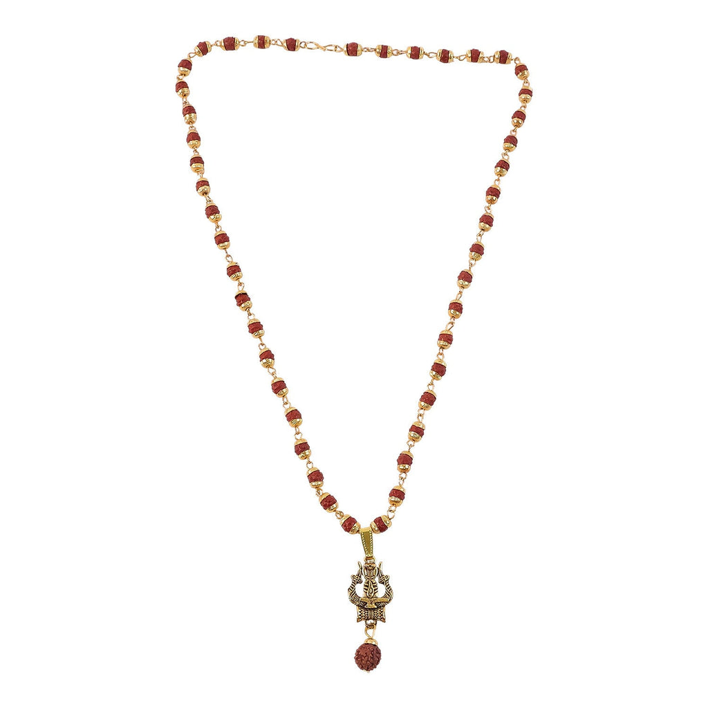 Trishul Shivling Gold Pendant & Rudraksha Mala