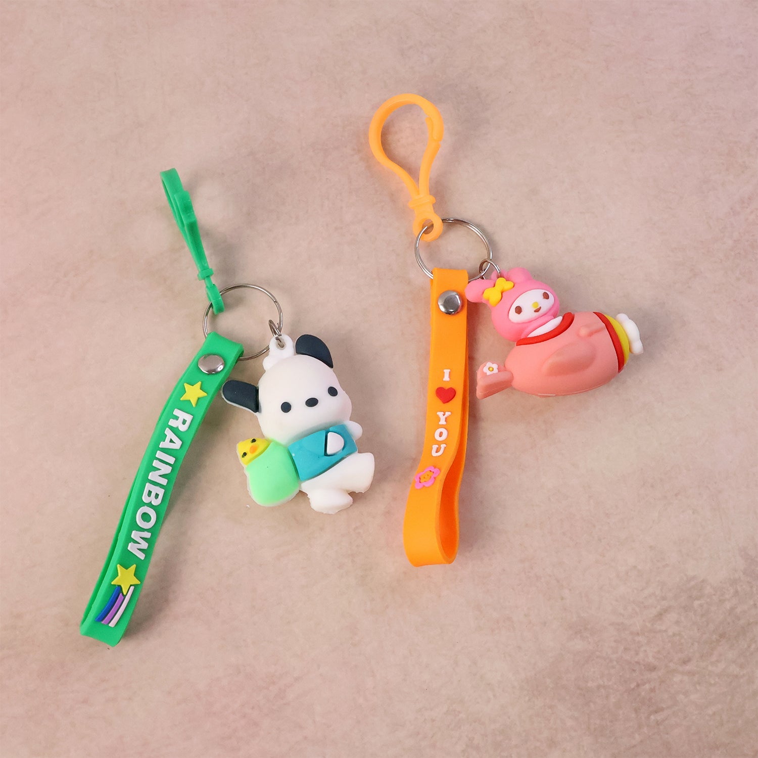 Cartoon themed keychain charm with clip for easy attachment