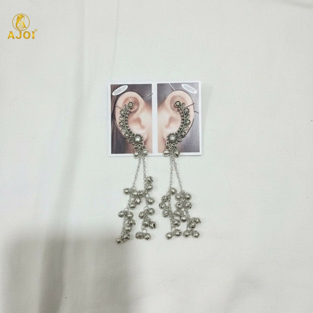 Kasmiri Silver Oxidised Chandbali Jhumka Earrings with Ghungroo Dangles for Women
