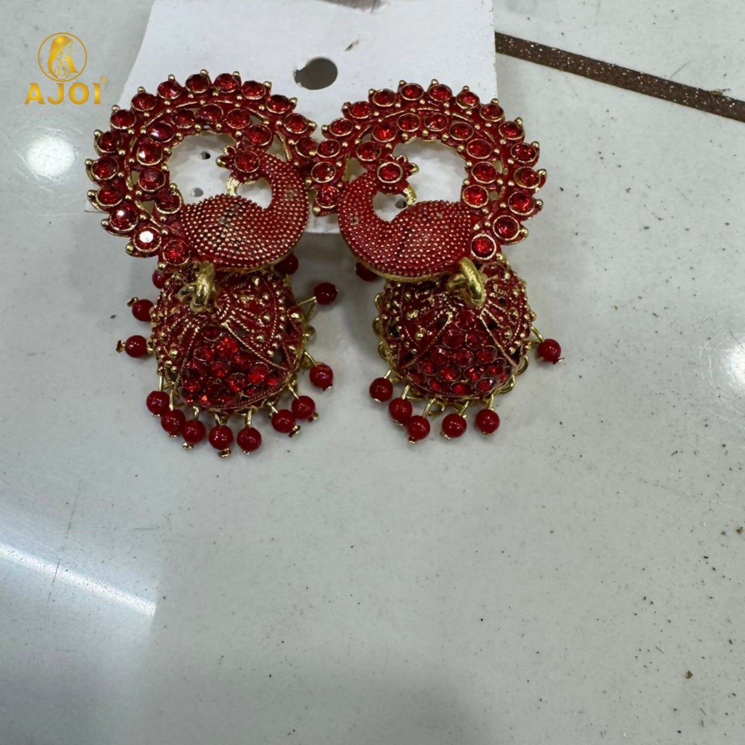 Premium Red Stone Bridal Jhumka Earrings