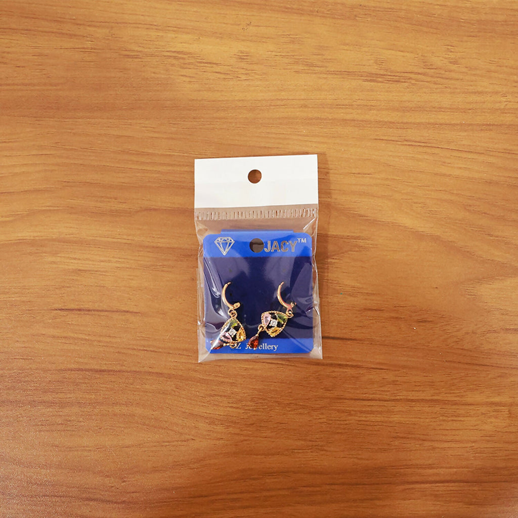 Gold-Tone Multicolor Stone Drop Earrings with Hoop Lock for Women & Girl