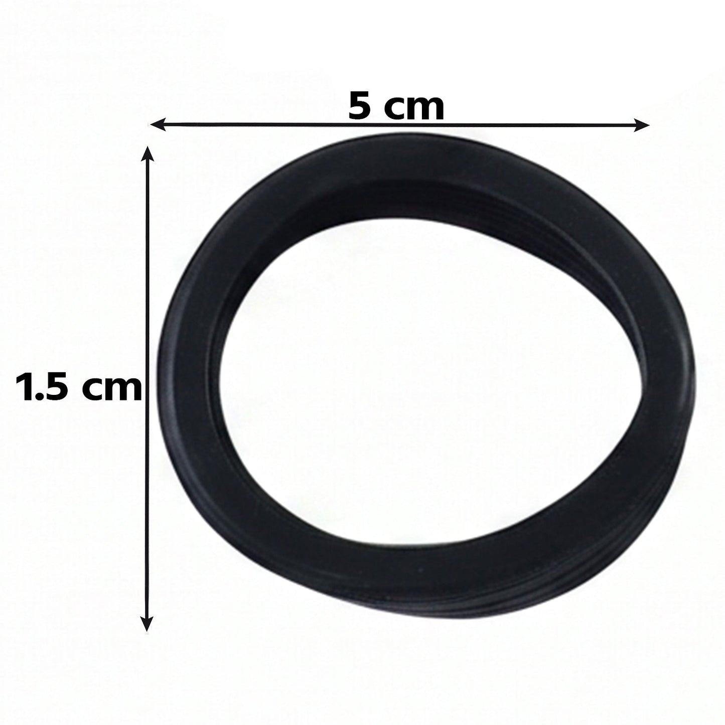 A single black silicone ring with three raised ridges, shown with dimensions of 5 cm in width and 1.5 cm in height.