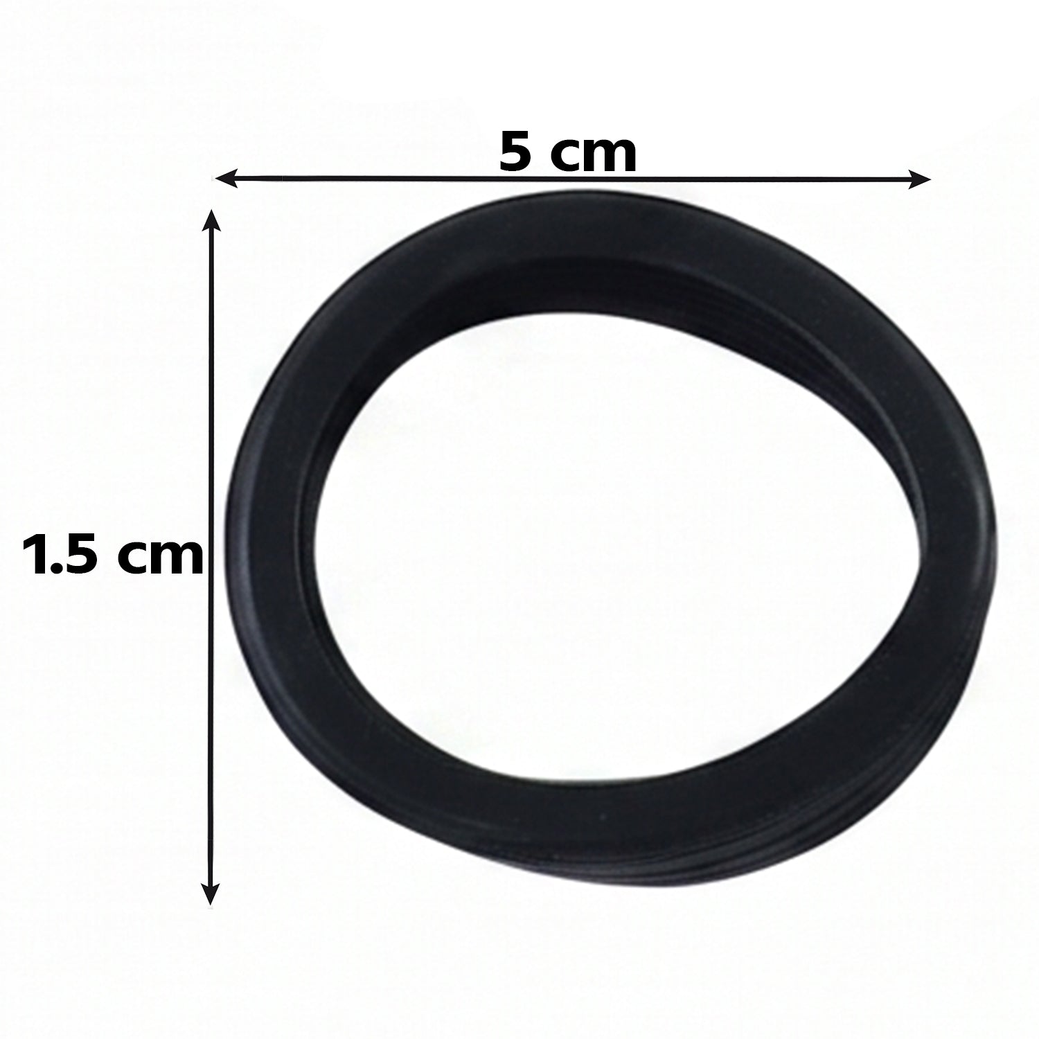 A single black silicone ring with three raised ridges, shown with dimensions of 5 cm in width and 1.5 cm in height.